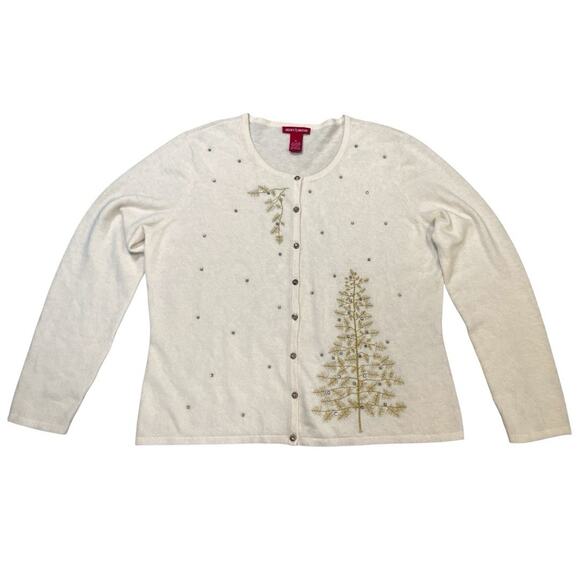 Merry & Bright Christmas Tree Gold 3D Fuzzy Cream Ugly Sweater Size XL Holiday - Picture 1 of 8